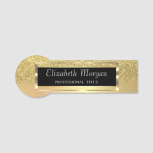 Elegant Trendy, Gold Frame, Glitter Ombre Name Tag