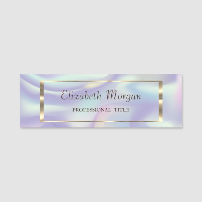 Elegant Trendy, Gold Frame Holographic Name Tag (Front)