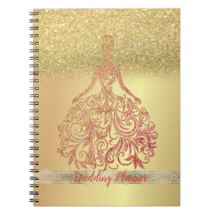 Elegant Trendy Gold Glitter Bokeh, Dress, Lace Notebook