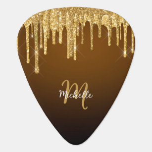 Elegant Trendy Gold Monogram Name + Initial Guitar Pick