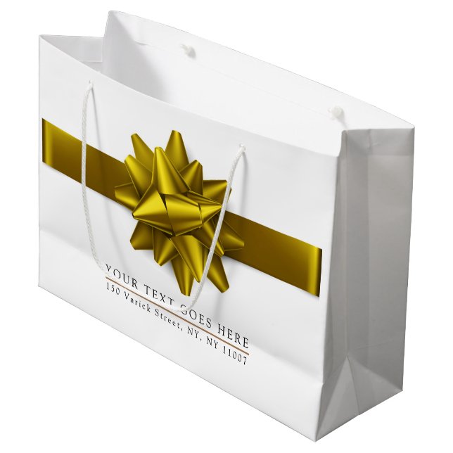 Elegant Trendy Gold Ribbon Gift Bag (Front Angled)