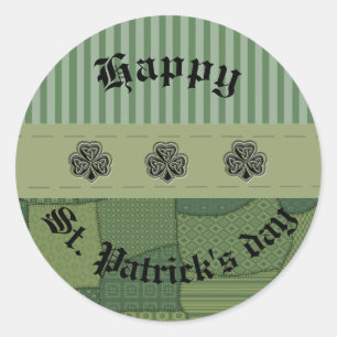 Elegant trendy lucky Irish shamrock patchwork Classic Round Sticker