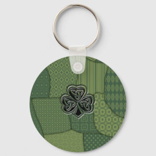 Elegant trendy lucky Irish shamrock patchwork Keychain