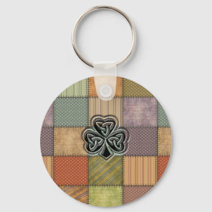 Elegant trendy lucky Irish shamrock patchwork Keychain