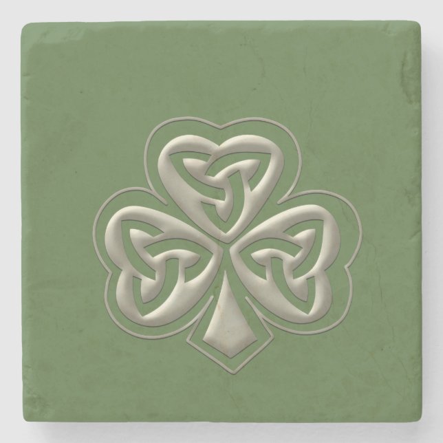 Elegant trendy lucky Irish shamrock Stone Coaster (Front)