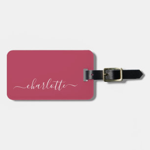 Elegant Trendy Magenta Script Name Personalized  Luggage Tag