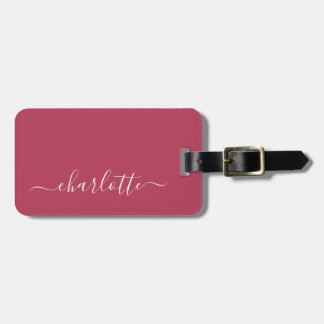 Elegant Trendy Magenta Script Name Personalized Luggage Tag