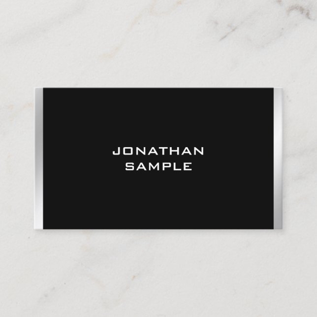 Elegant Trendy Modern Black Silver Professional Business Card (Front)