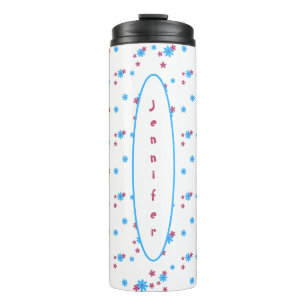 Elegant Trendy Modern Girly White Blue Template Thermal Tumbler