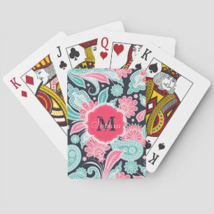 Elegant trendy paisley floral pattern illustration playing cards