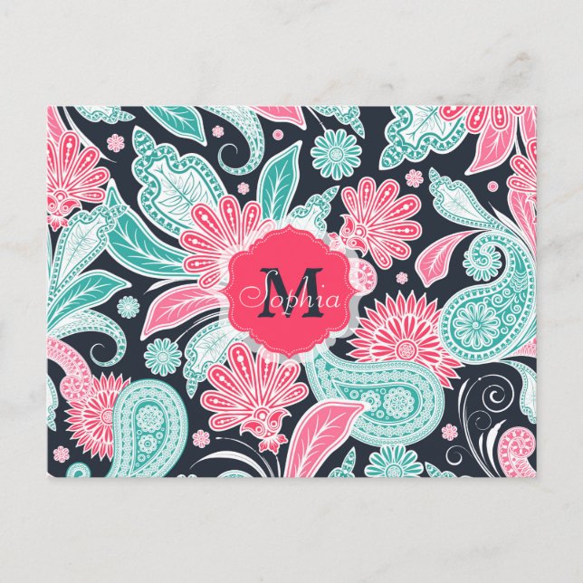 Elegant trendy paisley floral pattern illustration postcard (Front)