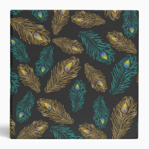 Elegant trendy peacock feathers pattern binder