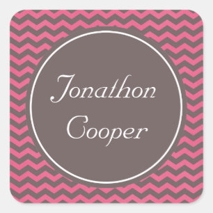 Elegant, trendy pink and brown chevron zigzag stri square sticker