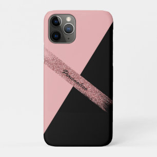 Elegant Trendy Pink Black Glitter Chic Glam iPhone 11 Pro Case