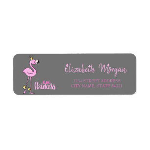 Elegant Trendy, Pink Flamingo, Grey Address Label