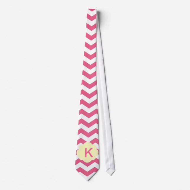 Elegant, trendy, pretty pink chevron monogram tie (Front)