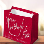 Elegant Trendy Red Abstract Tree Merry Christmas Large Gift Bag<br><div class="desc">Elegant Trendy Red Abstract Tree Merry Christmas Large Gift Bag . This elegant gift bag has a red background with Merry Christmas written in pretty font along with the family name. Customize it by changing the name . For any further customization , feel free to contact me at mypaperlove2021@gmail.com</div>