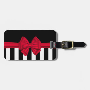 Elegant trendy red bow black stripes black luggage tag
