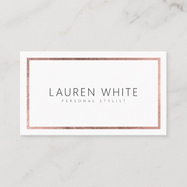 Elegant trendy rose gold foil frame minimal modern business card (Front)