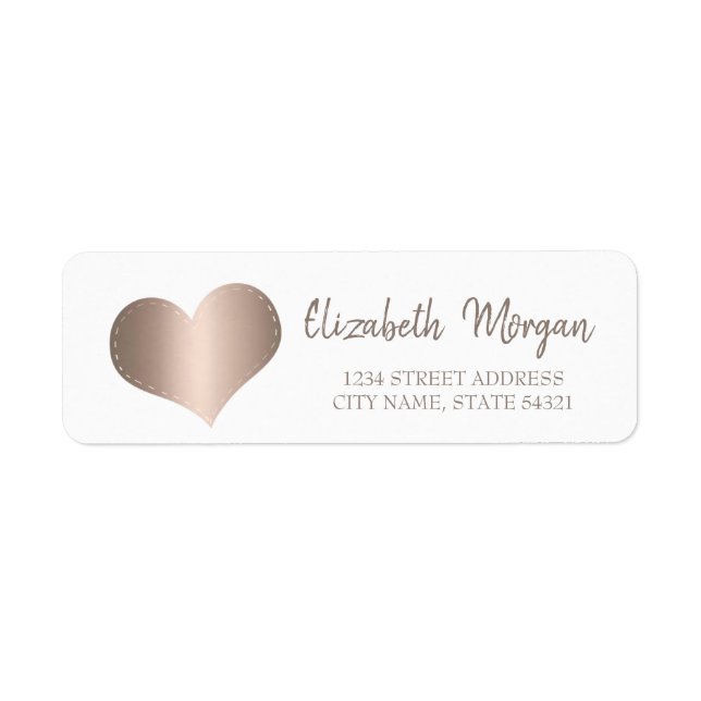 Elegant Trendy,Rose Gold Heart,White Address Label (Front)