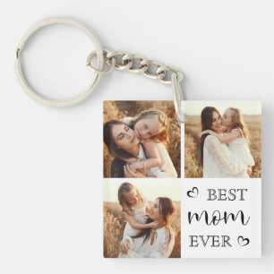 Elegant & Trendy Script and Custom Family Photos Keychain