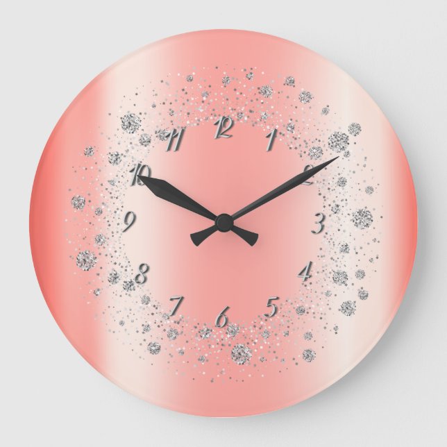 Elegant Trendy Silver Confetti Large Clock (Front)