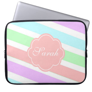 Elegant, trendy soft pastel colours, monogram laptop sleeve
