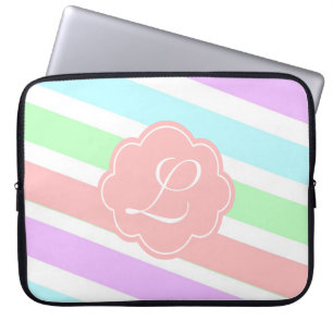 Elegant, trendy soft pastel colours, monogram laptop sleeve