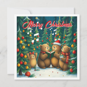 Elegant Trendy Watercolor Pine Trees Caroling  Holiday Card
