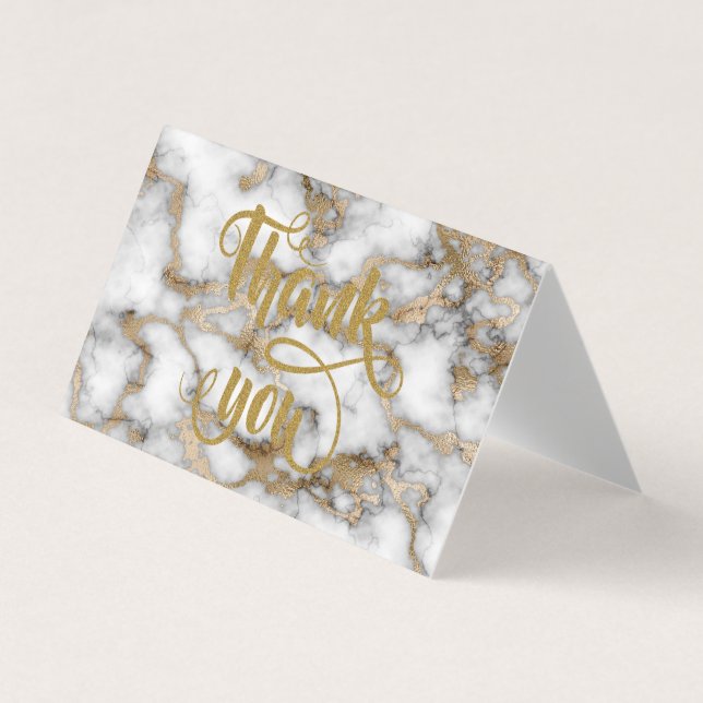 Elegant Trendy White Gold Marble Thank You Card (Front)