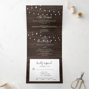 Elégant Tri-Fold Rustique mariage en bois Invitati