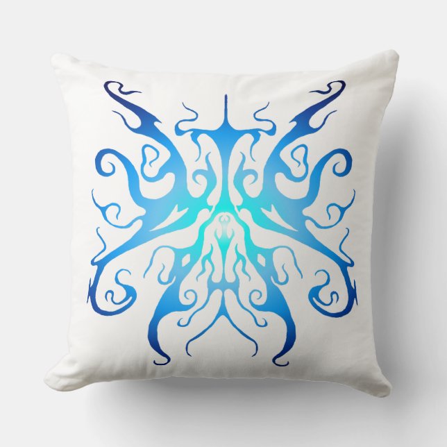 Elegant Tribal Tattoo Design - blue Throw Pillow (Front)