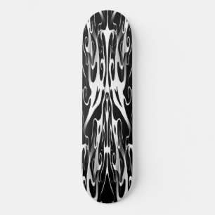 Elegant Tribal Tattoo Design - white on black Skateboard