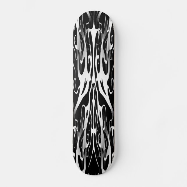 Elegant Tribal Tattoo Design - white on black Skateboard (Front)