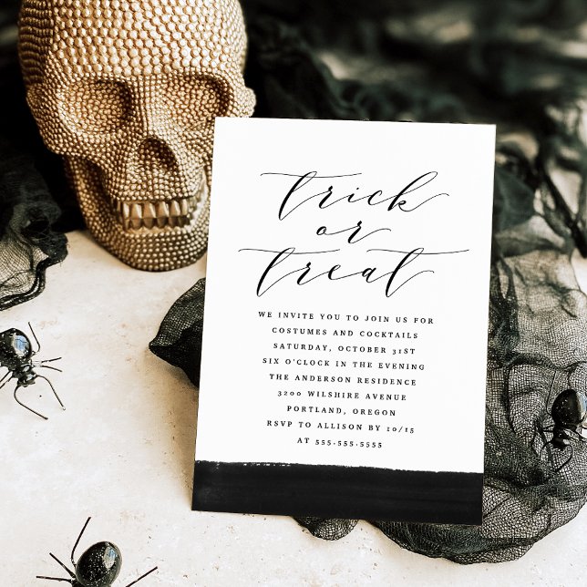 Elegant Trick or Treat Script Halloween Party Invitation (Creator Uploaded)