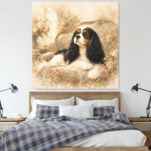 Elegant Tricolor Cavalier King Charles Spaniel in  Canvas Print