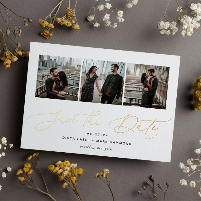 Elegant Trio | Multi Photo Save The Date Gold (Creator Uploaded)