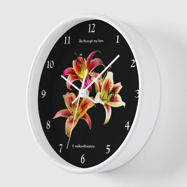 Elegant Trio of Yellow Pink Daylilies Floral Clock (Angle)