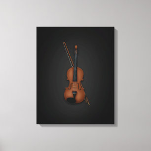 Elegant Trompe L'oeil Violin & Bow on 16x20 Black Canvas Print