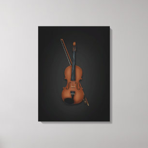 Elegant Trompe L'oeil Violin & Bow on 18x24 Black Canvas Print