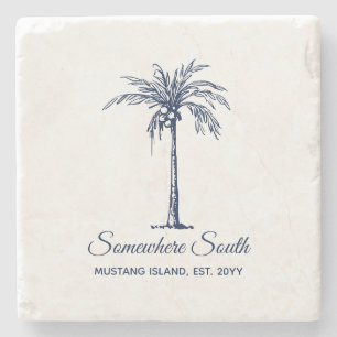 Elegant Tropcial Blue Palm Tree Personalized Stone Coaster