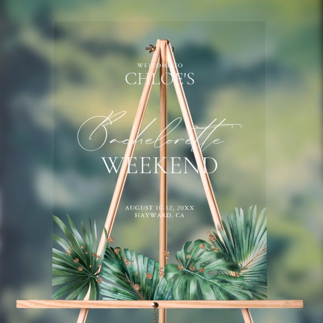 Elegant Tropical Bachelorette Acrylic Welcome Sign (Neutral)