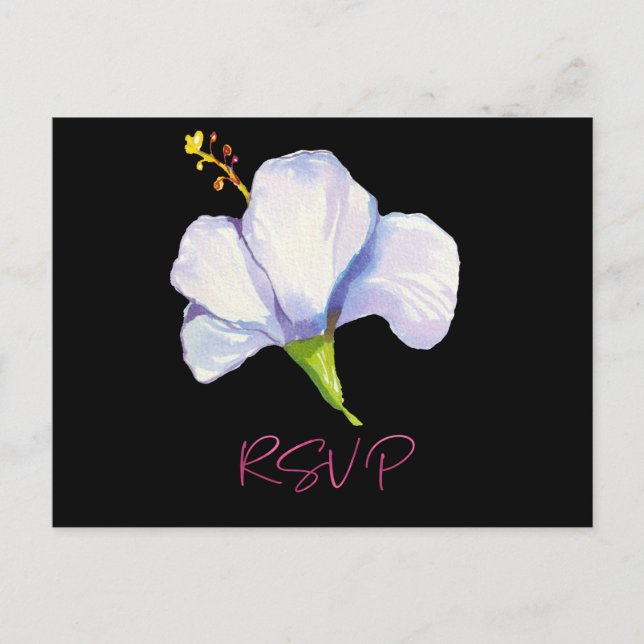 Elegant Tropical Beach Floral Black Reception Postcard (Front)