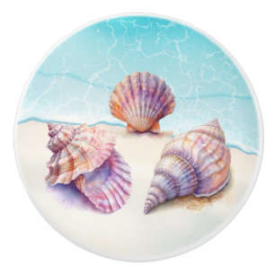 Elegant Tropical Beach Seashells Pearls Nautical Ceramic Knob