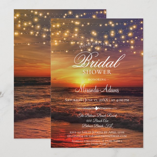 Elegant Tropical Beach String Lights Bridal Shower Invitation (Front/Back)