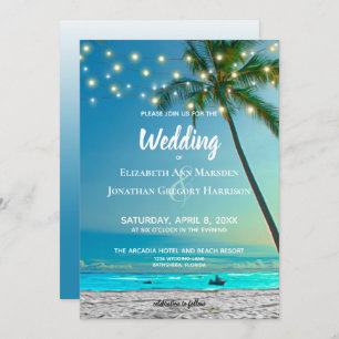 Elegant Tropical Beach String Lights Palms Ombre Invitation