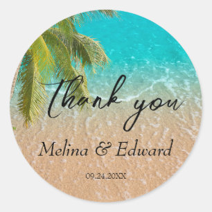 Elegant Tropical Beach Wedding  Classic Round Sticker