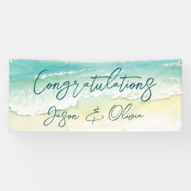 Elegant Tropical Beach Wedding Congratulations Banner (Horizontal)