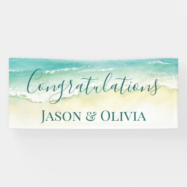 Elegant Tropical Beach Wedding Congratulations Banner (Horizontal)