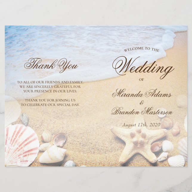 Elegant Tropical Beach Wedding Folded Program Card (Front)